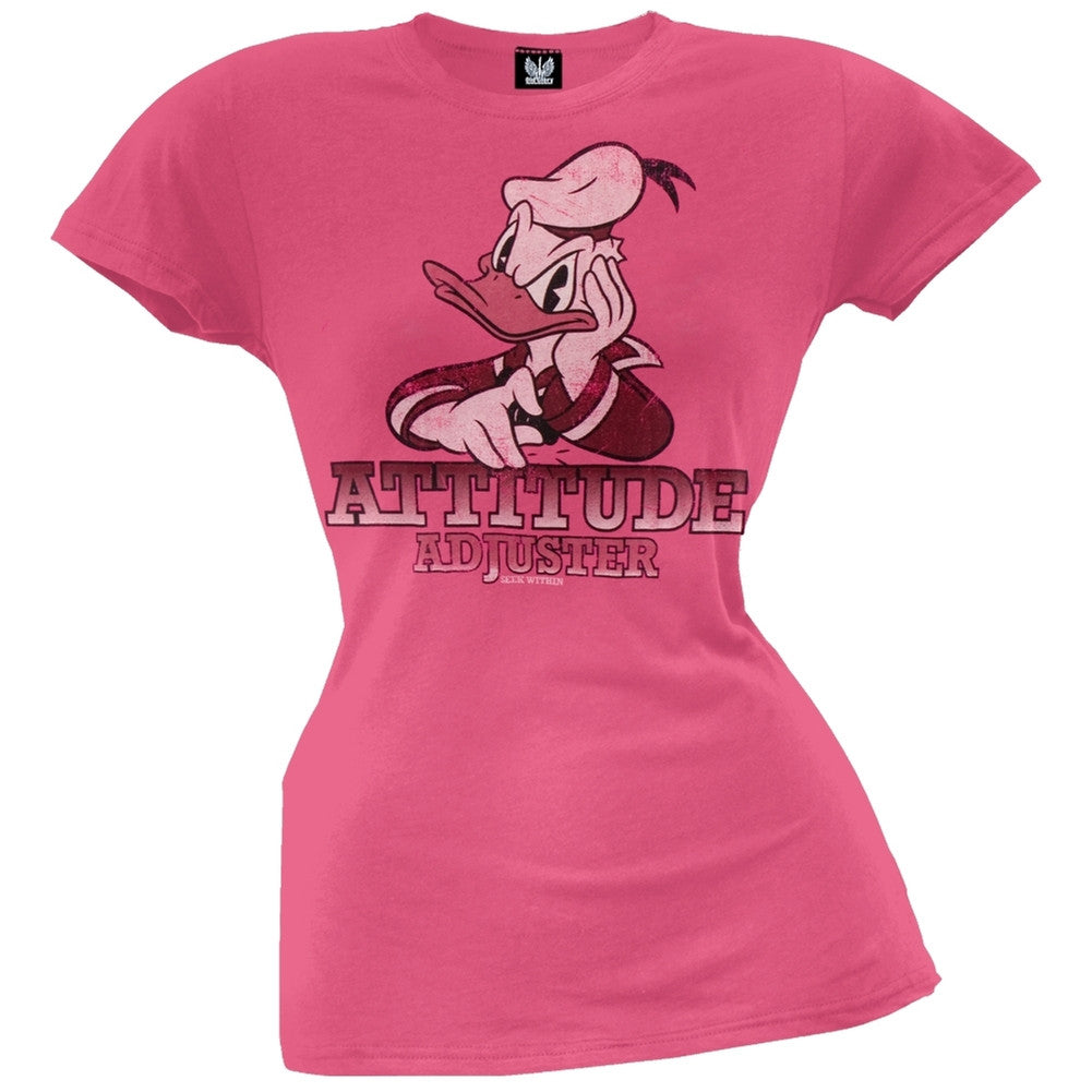 Donald Duck - Attitude Adjuster Juniors T-Shirt Juniors T-Shirts Donald Duck LG Pink