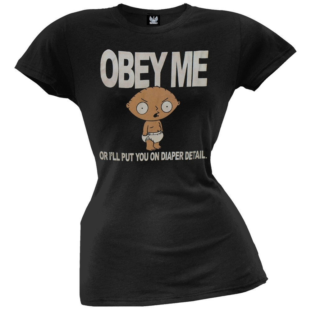 Family Guy - Obey Me Juniors T-Shirt Juniors T-Shirts Family Guy 2XL Black 