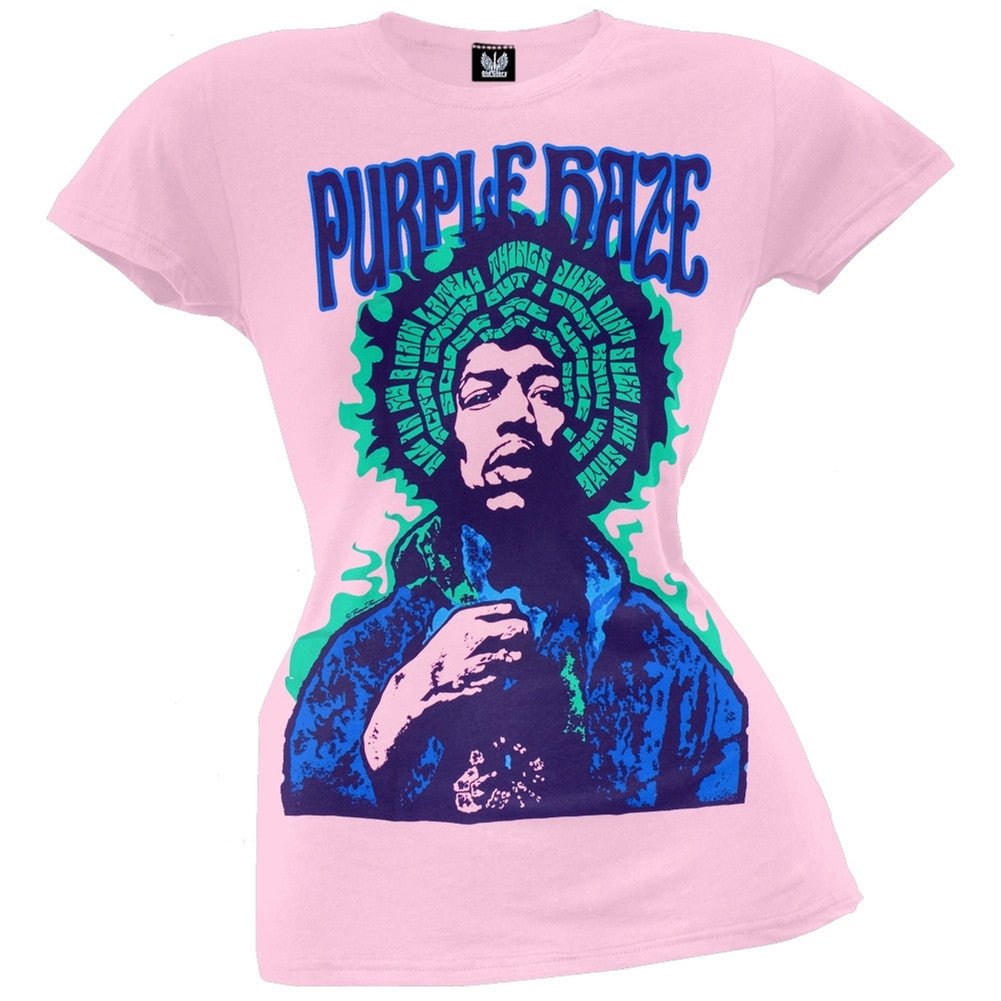 Jimi Hendrix - Purple Haze Light Pink Juniors T-Shirt Juniors T-Shirts Jimi Hendrix SM Light Pink