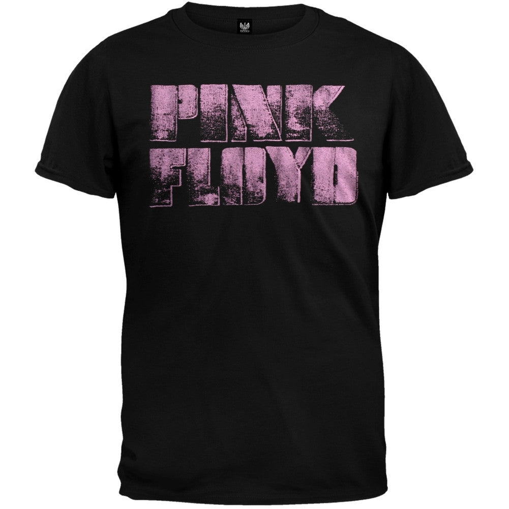Pink Floyd - Distressed Text Soft T-Shirt Men's T-Shirts Pink Floyd SM Black 