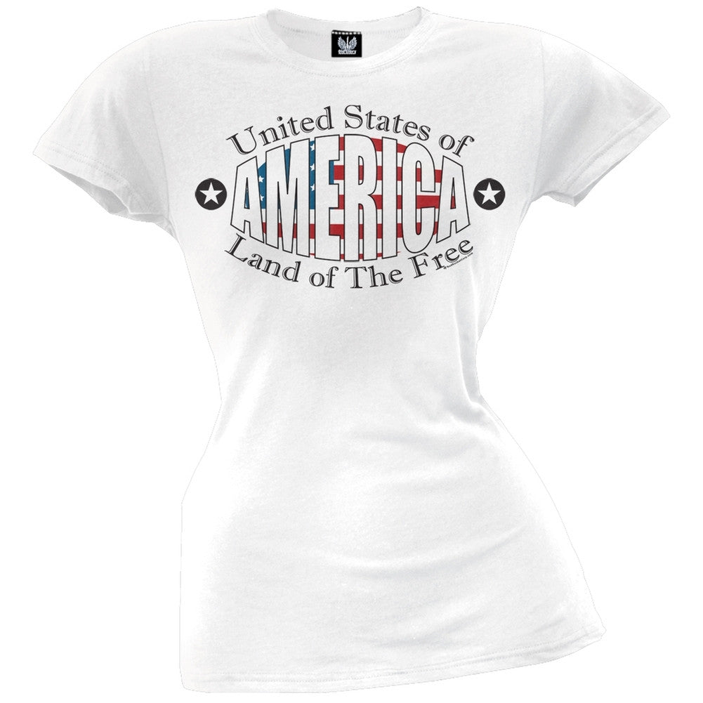 Land of the Free Juniors T-Shirt Juniors T-Shirts Old Glory LG White 