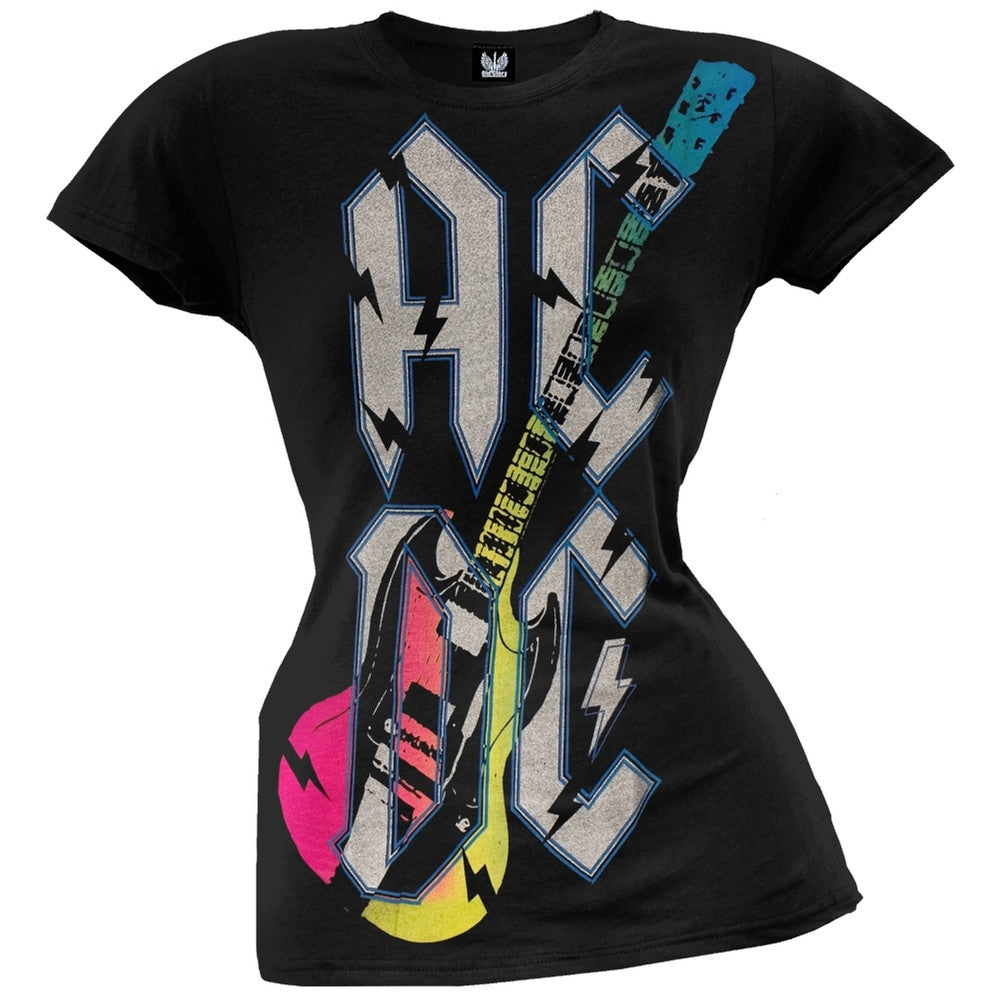 AC/DC - Neon Guitar Juniors T-Shirt Juniors T-Shirts AC/DC LG Black 