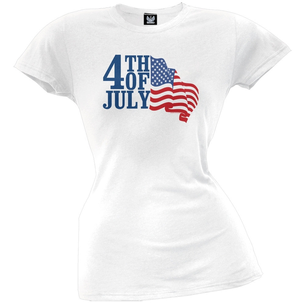 4th Of July Juniors T-Shirt Juniors T-Shirts Old Glory LG White 