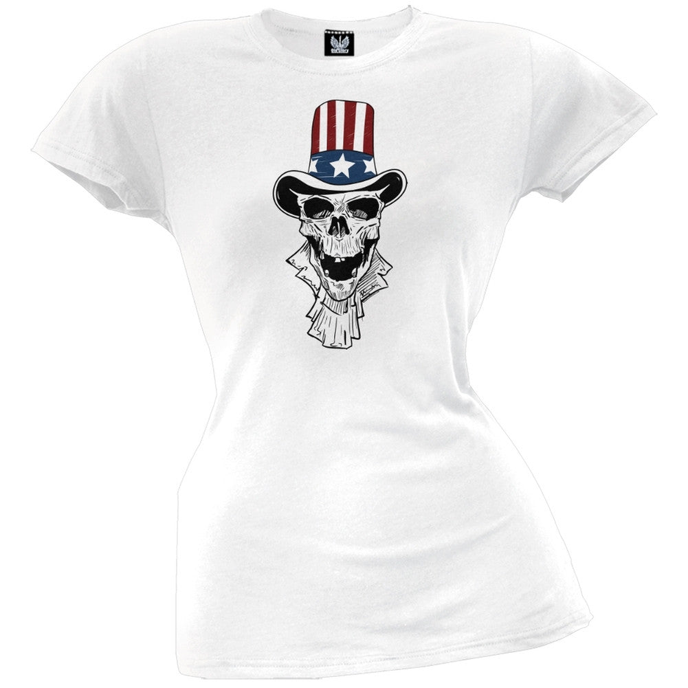 Uncle Sam Skull Juniors T-Shirt Juniors T-Shirts Old Glory LG White 