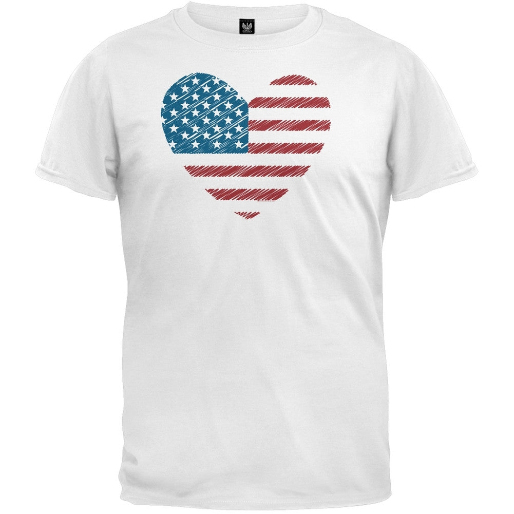 Scribble American Flag Heart T-Shirt Men's T-Shirts Old Glory 2XL White 