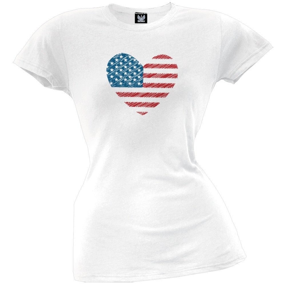 Scribble Flag Heart Juniors T-Shirt Juniors T-Shirts Old Glory   