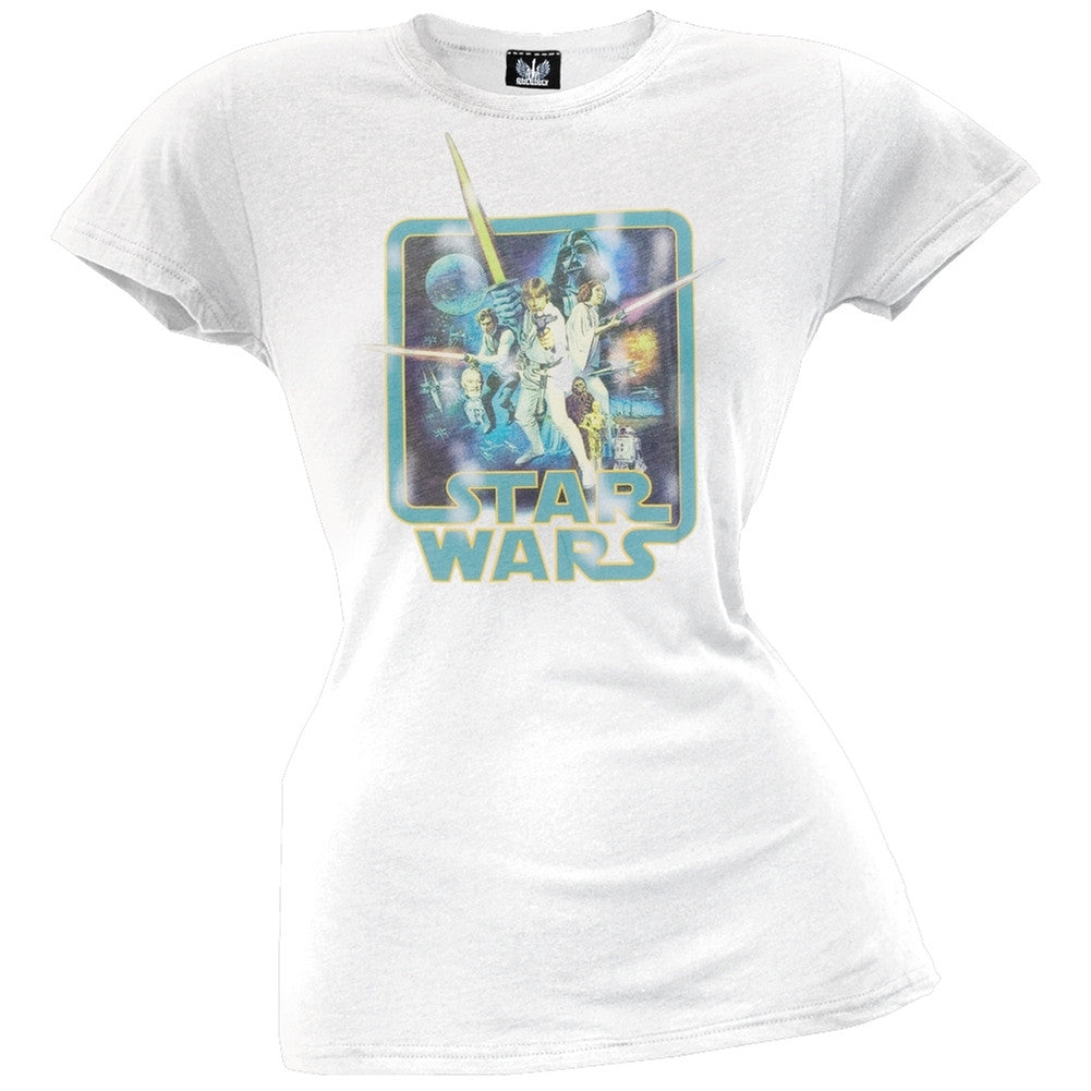 Star Wars - Distressed Poster Juniors T-Shirt Juniors T-Shirts Star Wars LG White 