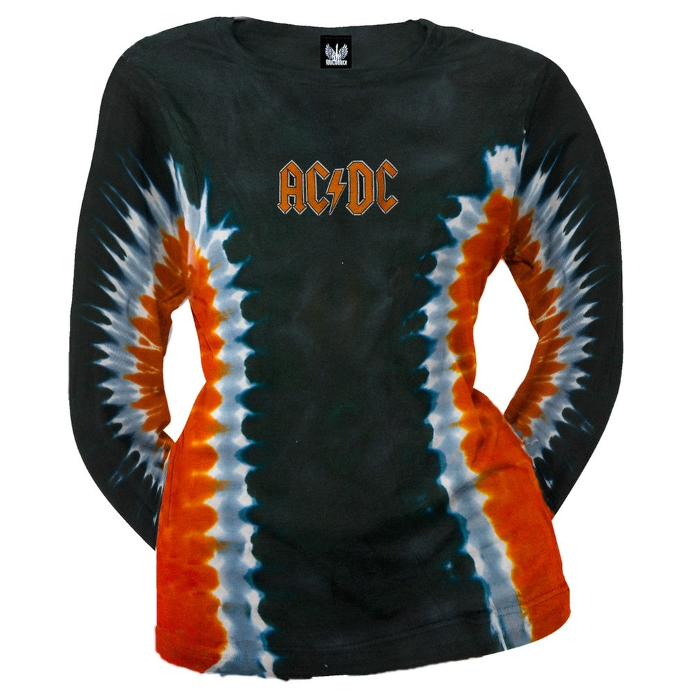 AC/DC - Logo Juniors Tie Dye Long Sleeve T-Shirt Juniors Long Sleeves AC/DC SM Black 