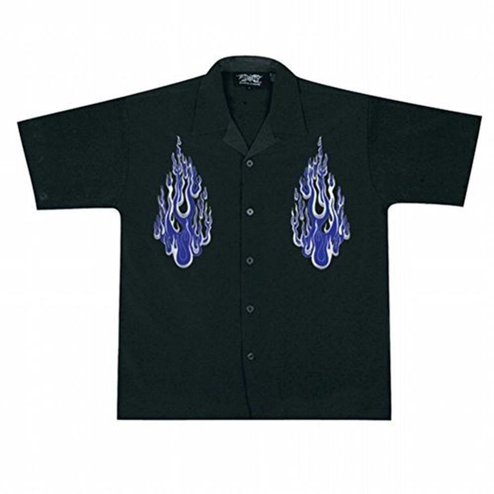 Dual Blue Flames Club Shirt Men's Club Shirts Old Glory MD Black 