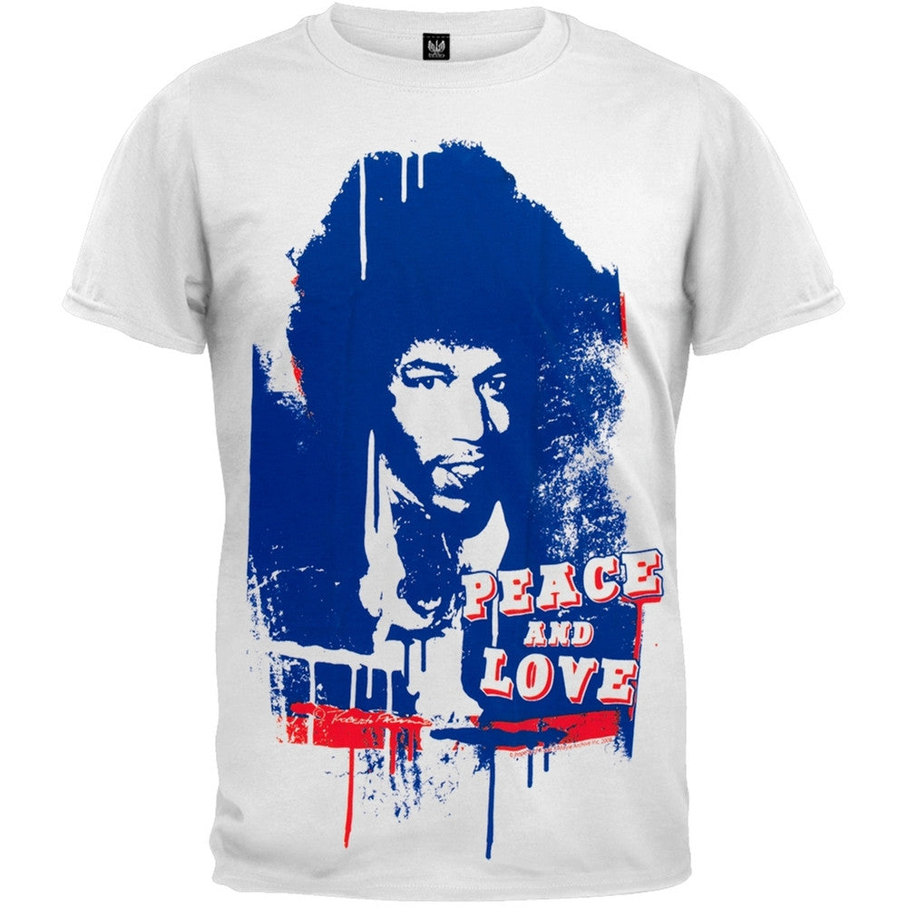 Jimi Hendrix - Peace Love Soft T-Shirt Men's T-Shirts Jimi Hendrix SM White 