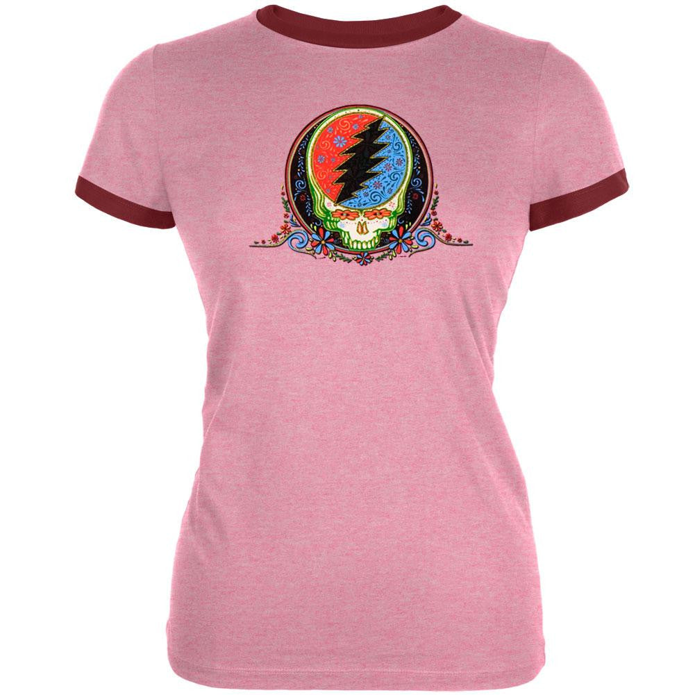 Grateful Dead - Stealie Calaveras Pink Juniors T-Shirt Juniors T-Shirts Grateful Dead   