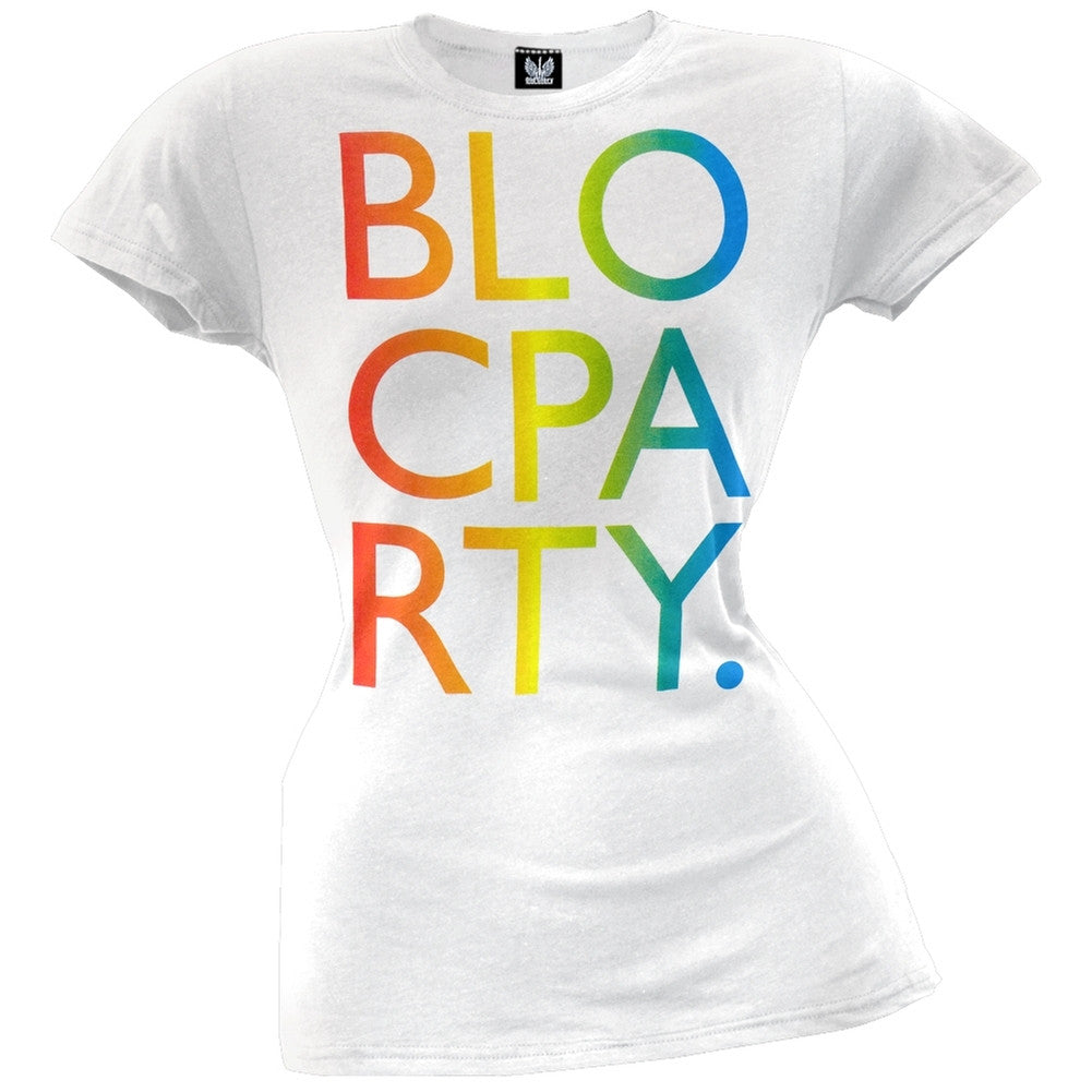 Bloc Party - Rainbow Letters Juniors T-Shirt Juniors T-Shirts Bloc Party XL White