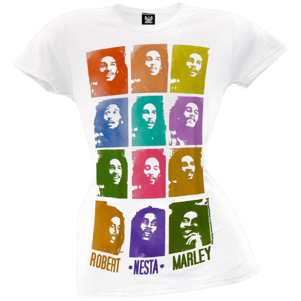 Bob Marley - Color Squares Juniors T-Shirt Juniors T-Shirts Bob Marley SM White