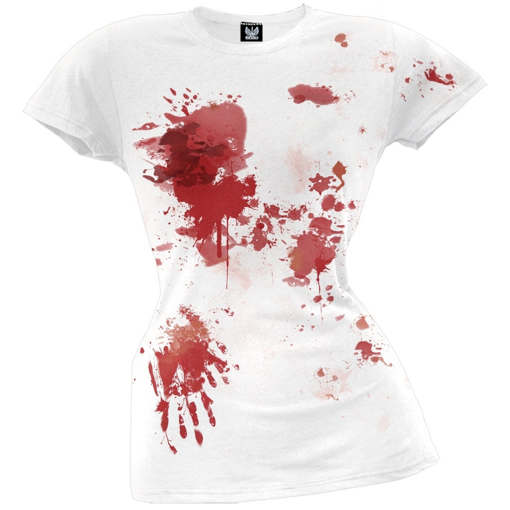 Halloween Blood Splatter Juniors T-Shirt Juniors T-Shirts Old Glory LG White 