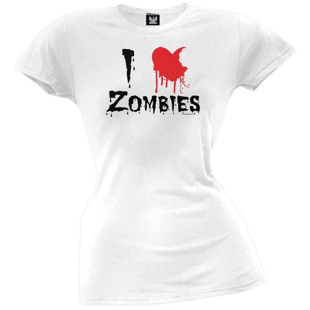 Halloween I Heart Zombies Juniors White T-Shirt Juniors T-Shirts Old Glory   