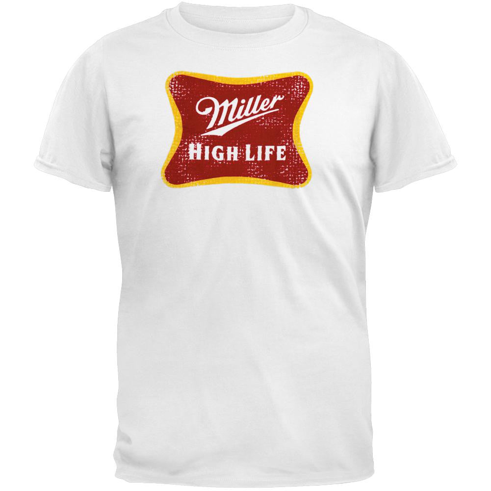 Miller - High Life Distressed Logo White T-Shirt Men's T-Shirts Miller SM White 