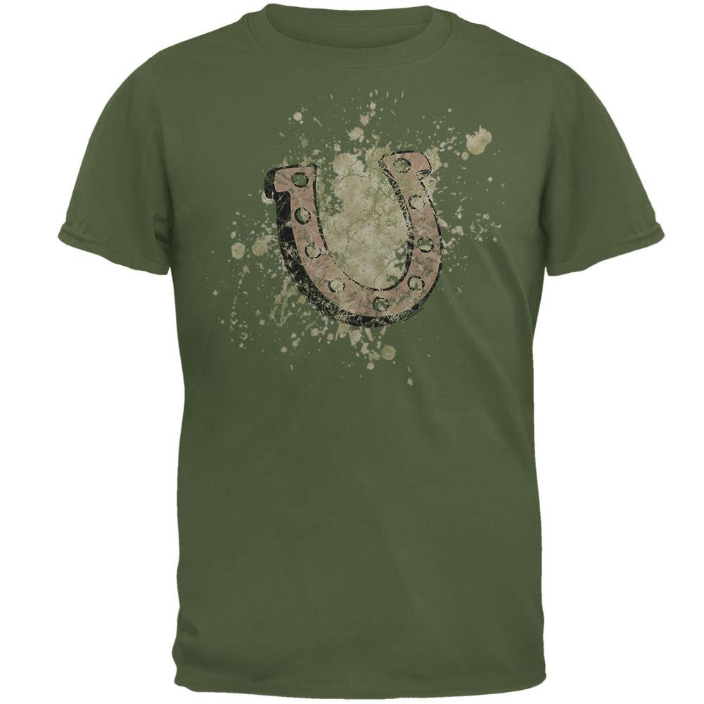 Horse Shoe Bleached Design Military Green T-Shirt Men's T-Shirts Old Glory 2XL Green 