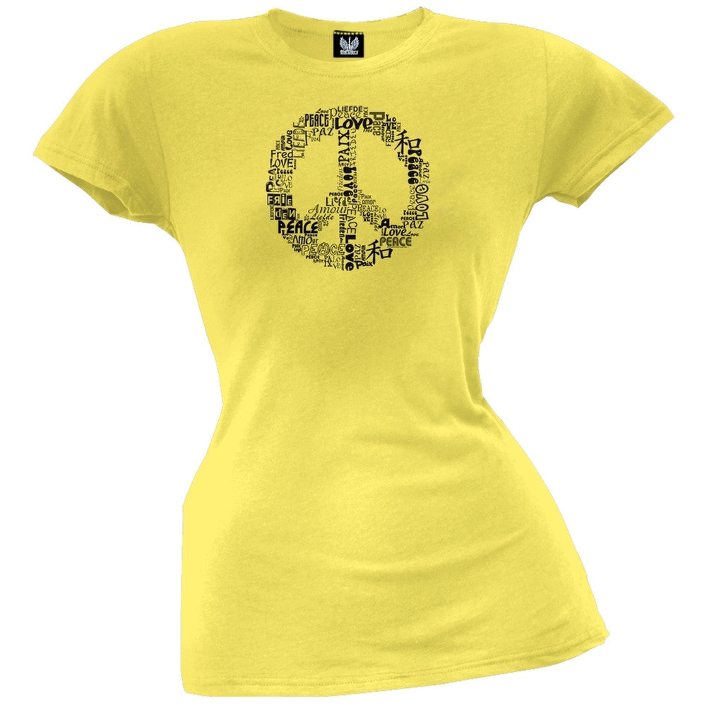 Love and Peace Sign Yellow Juniors T-Shirt Juniors T-Shirts Old Glory LG Yellow 