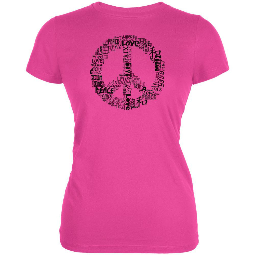 Love and Peace Sign Juniors T-Shirt Juniors T-Shirts Old Glory LG Pink 