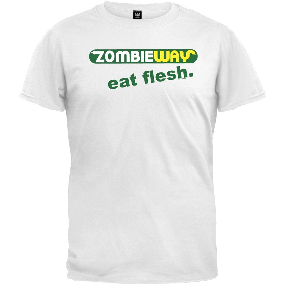 Zombie Way Eat Flesh T-Shirt Men's T-Shirts Old Glory 2XL White 