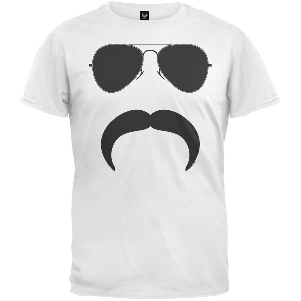 Aviator Mustache Silhouette T-Shirt Men's T-Shirts Old Glory 2XL White 