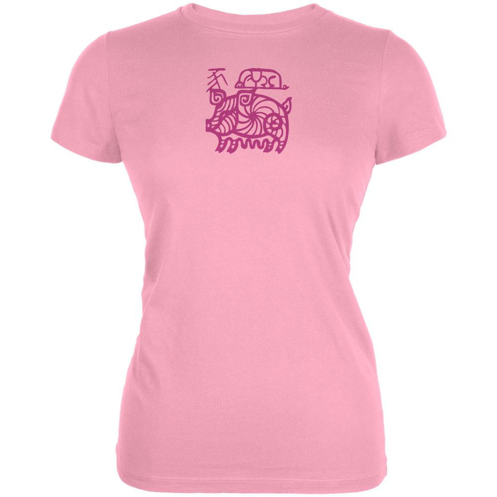 Zodiac Pig Juniors T-Shirt Juniors T-Shirts Old Glory LG Pink 