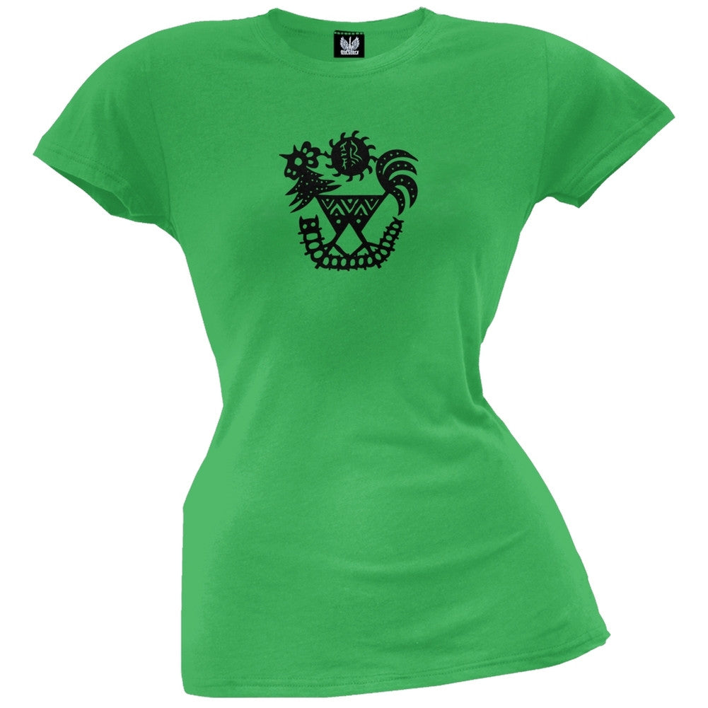 Zodiac Rooster Juniors T-Shirt Juniors T-Shirts Old Glory LG Green 