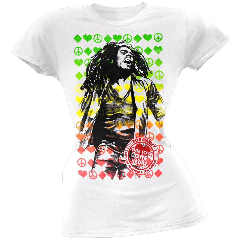 Bob Marley - One Love Label Juniors T-Shirt Juniors T-Shirts Bob Marley SM White 