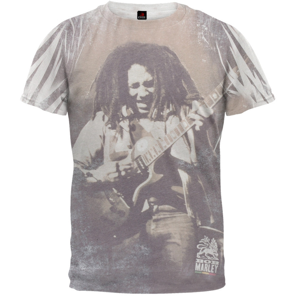 Bob Marley - Guitar All Over Soft T-Shirt Men's T-Shirts Bob Marley SM White 