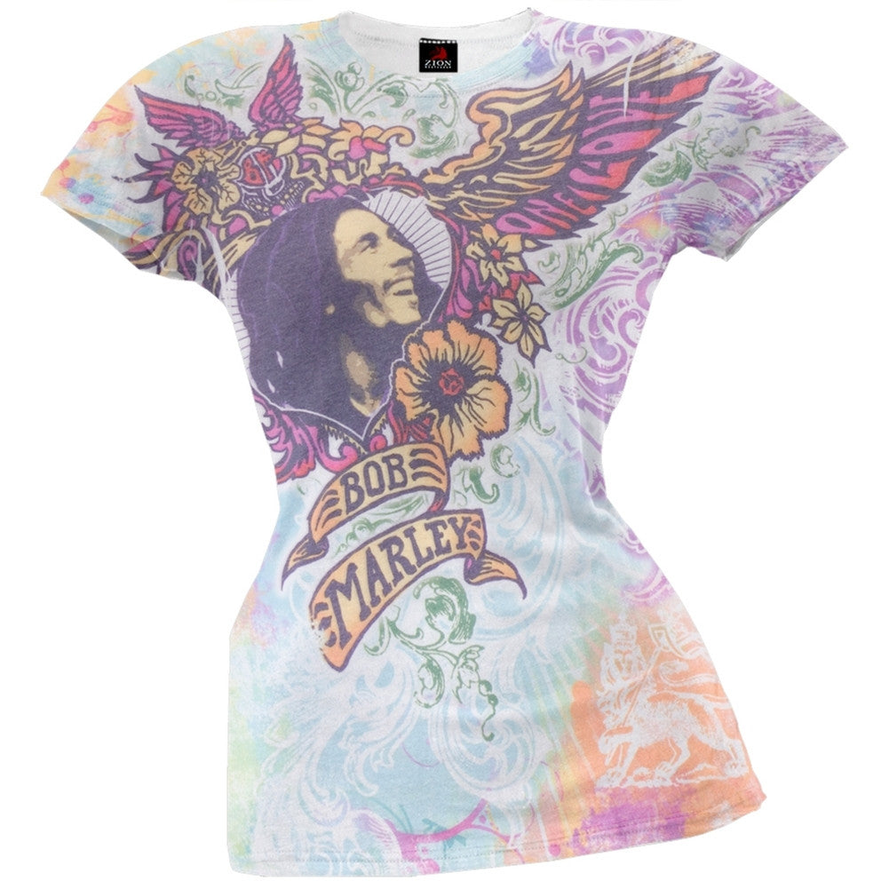 Bob Marley - Flower Juniors T-Shirt Juniors T-Shirts Bob Marley SM White 