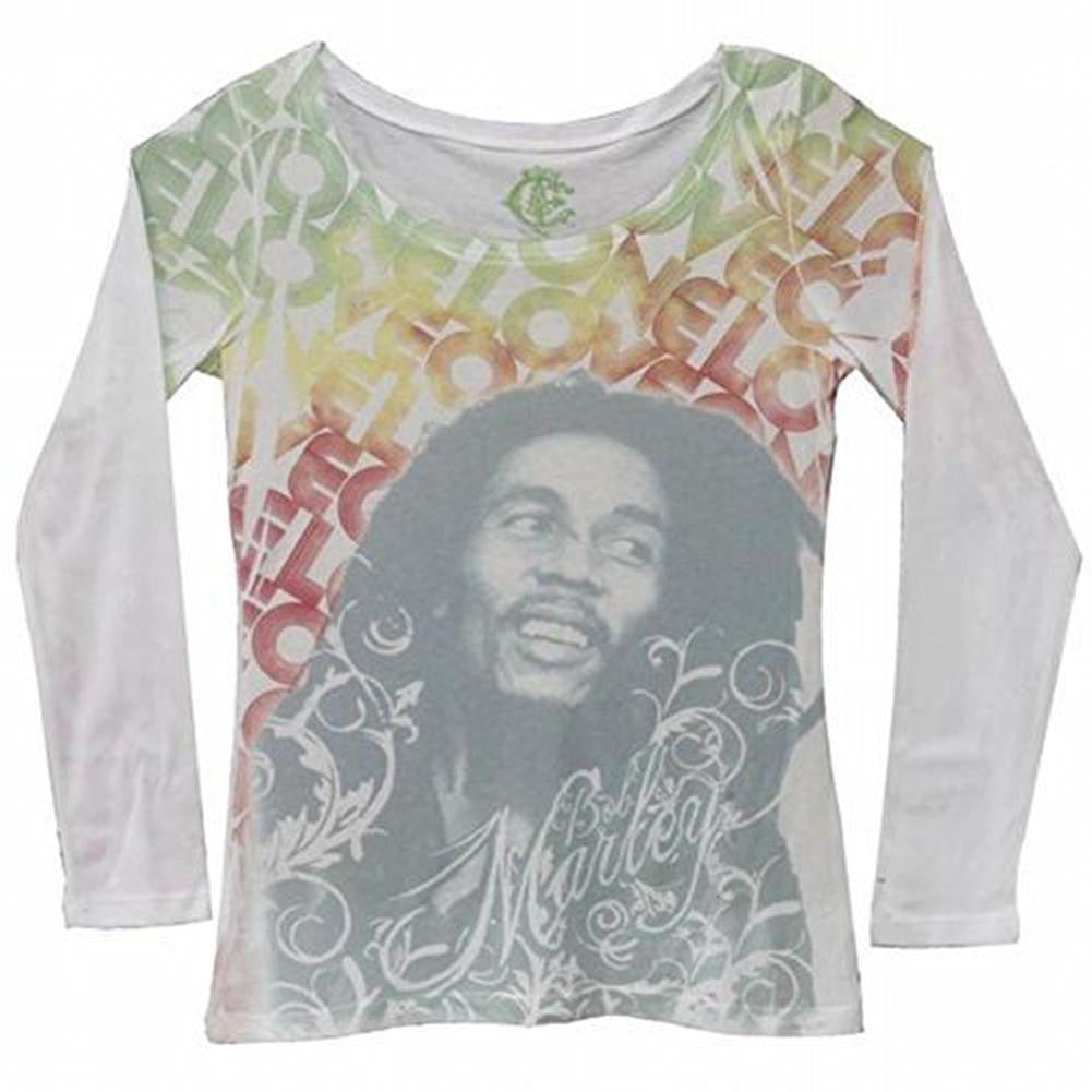 Bob Marley - One Love Juniors Long Sleeve T-Shirt Juniors Long Sleeves Bob Marley SM White