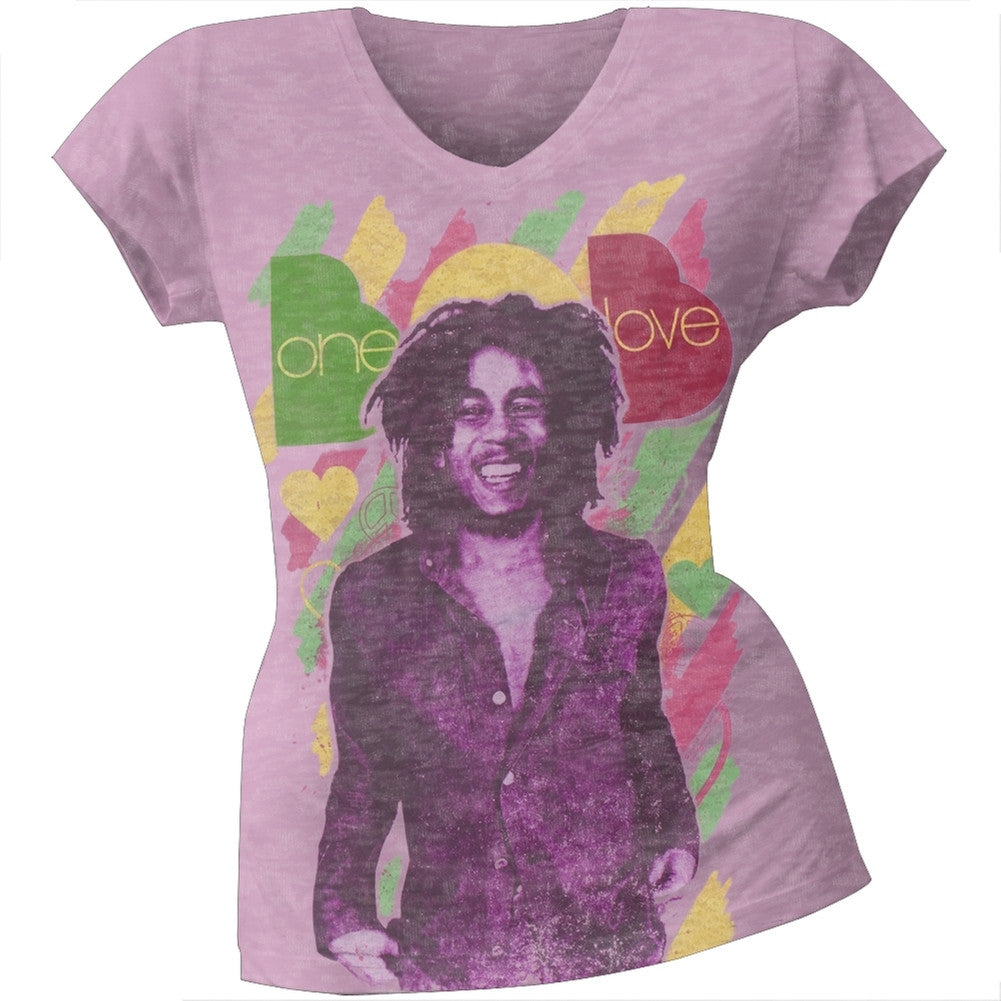 Bob Marley - One Love Burnout Juniors T-Shirt Juniors T-Shirts Bob Marley SM Purple 