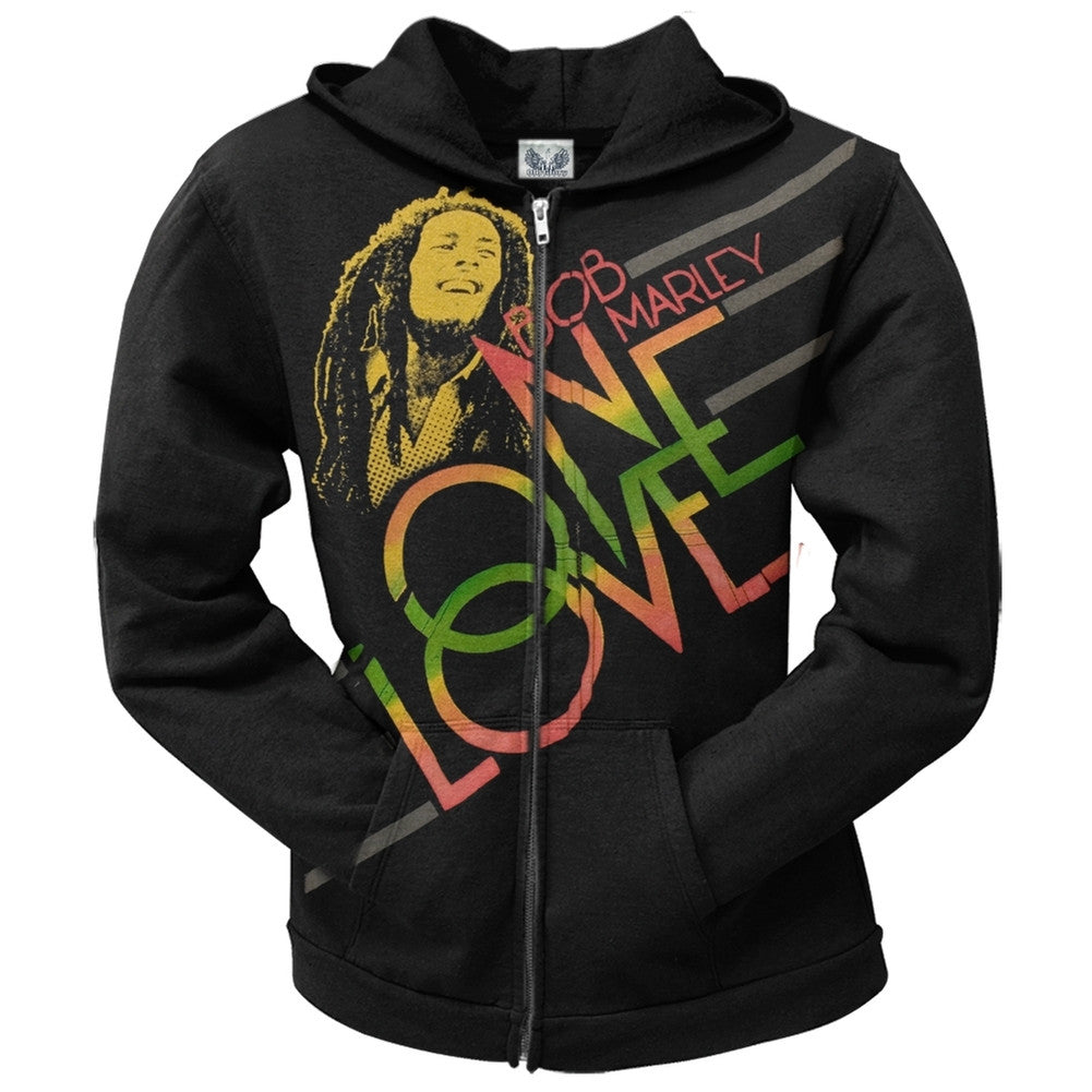 Bob Marley - One Love Smile Juniors Zip Hoodie Juniors Hoodies Bob Marley SM Black 