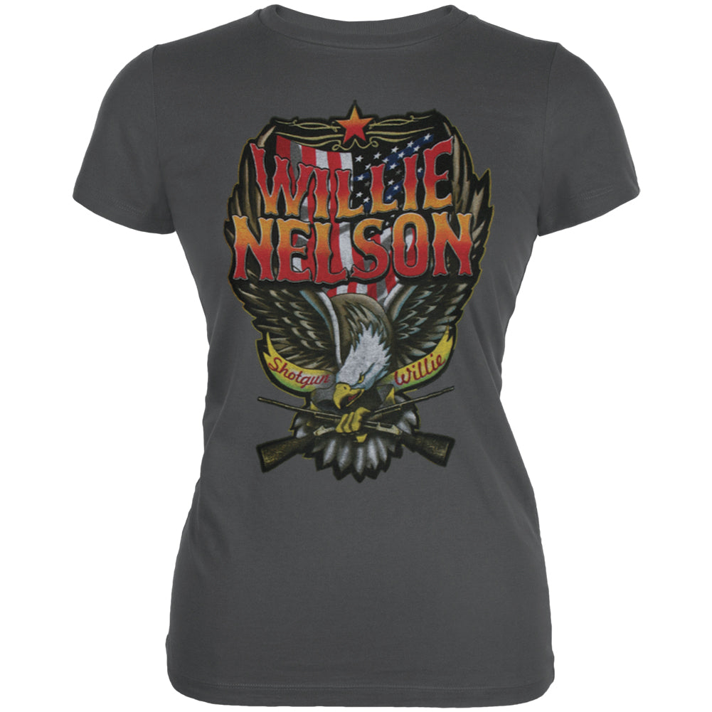 Willie Nelson - Stars & Stripes Juniors T-Shirt Women's T-Shirts Willie Nelson LG Grey 