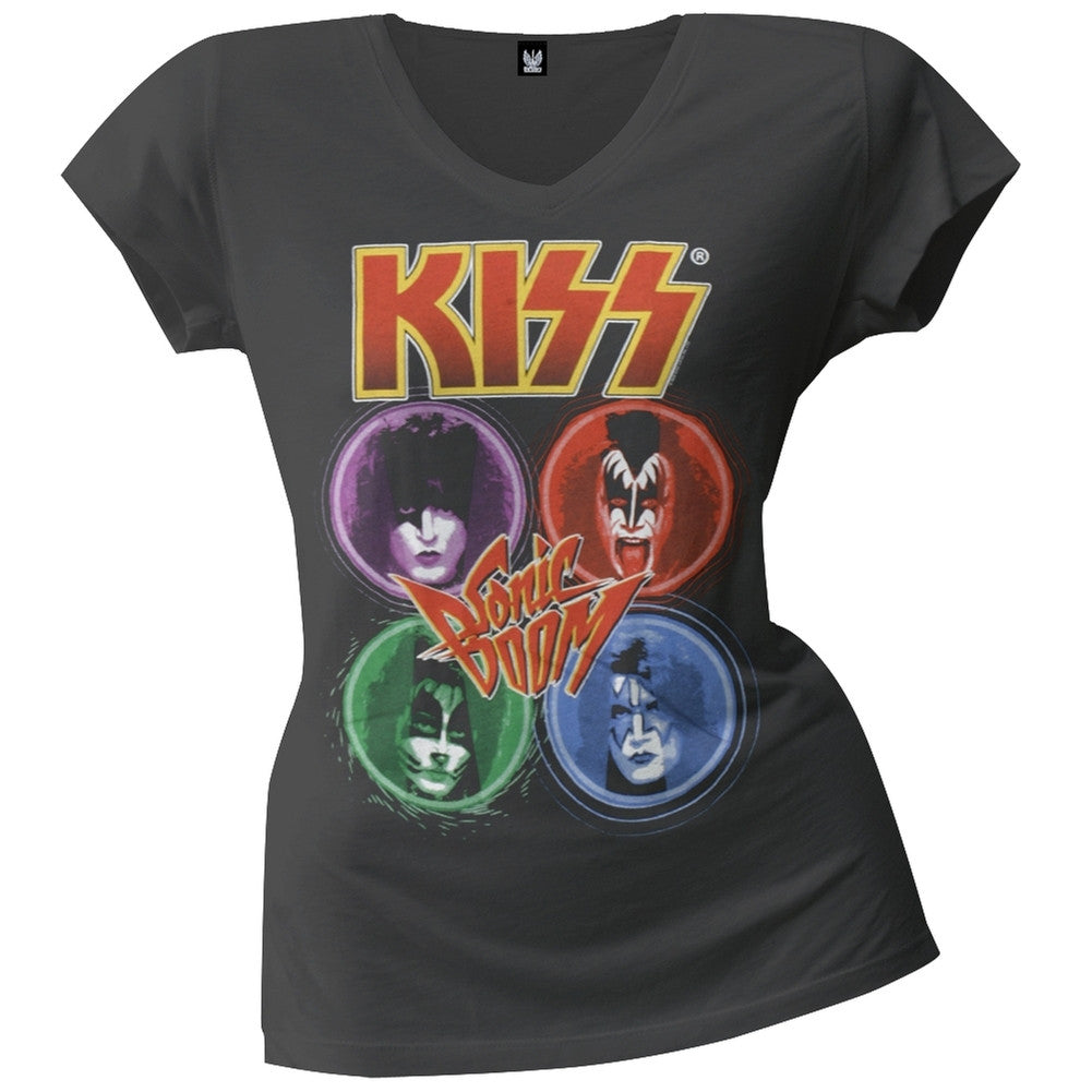 Kiss - Russian Roulette Juniors V-Neck T-Shirt Juniors T-Shirts Kiss SM Black 