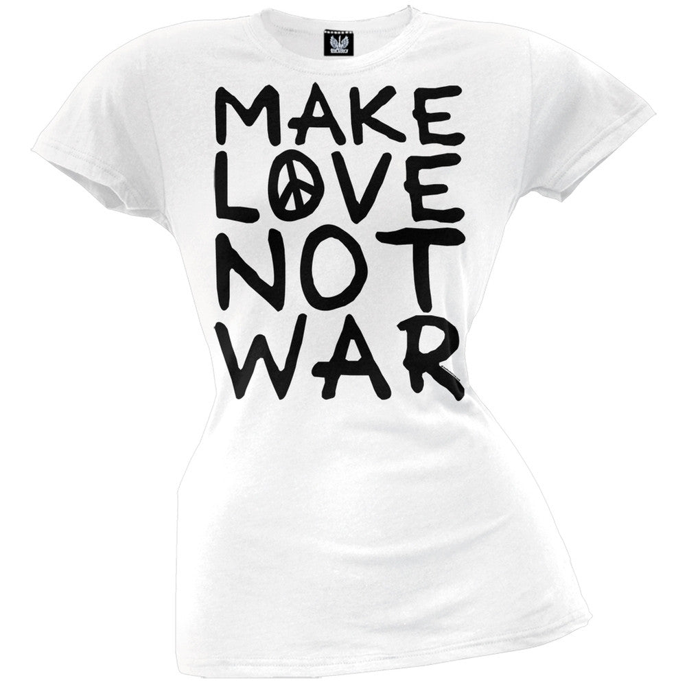 Make Love Not War Juniors T-Shirt Juniors T-Shirts Old Glory LG White 