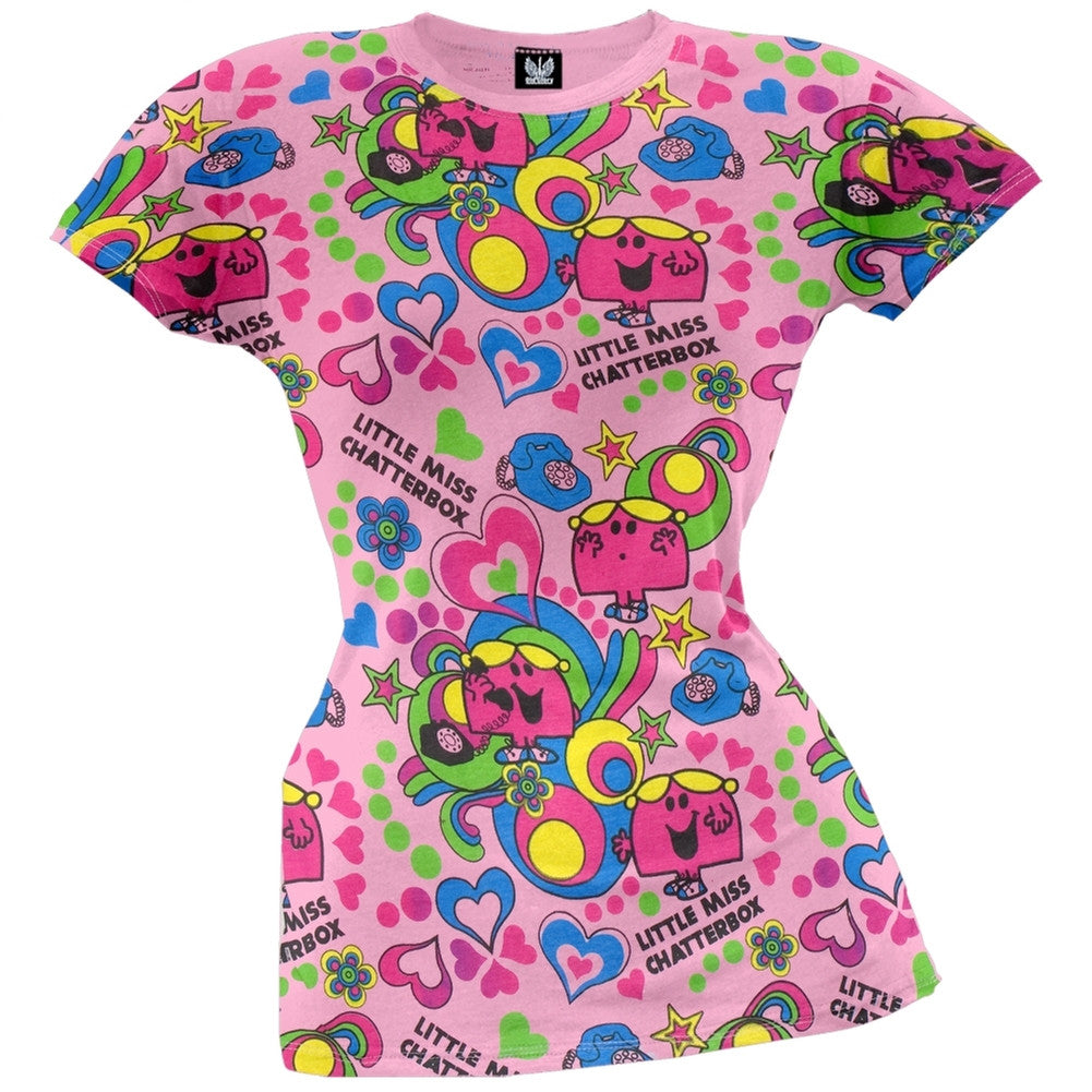 Little Miss - Chatterbox All-Over Juniors T-Shirt Juniors T-Shirts Mr. Men & Little Miss SM Light Pink