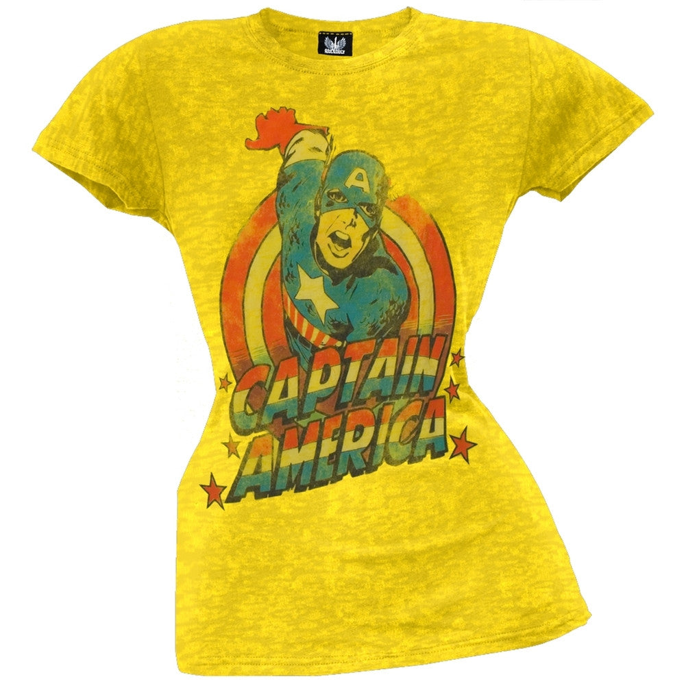 Captain America - Burnout Juniors T-Shirt Juniors T-Shirts Captain America LG Yellow