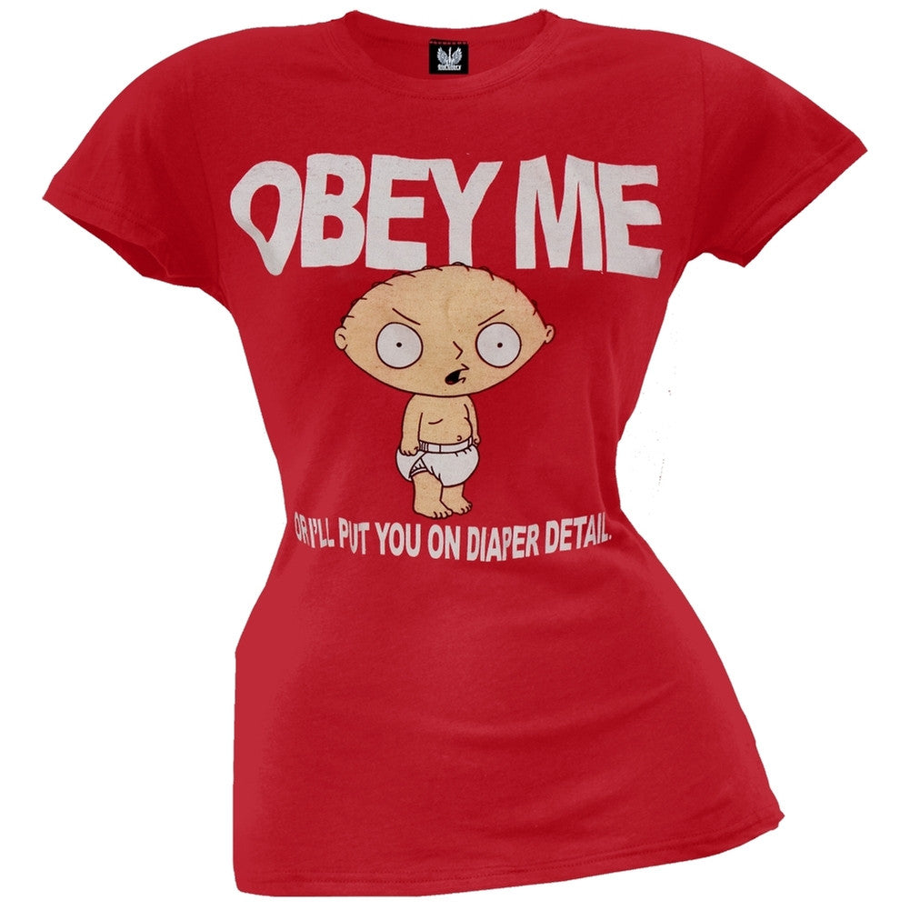 Family Guy - Obey Me Red Juniors T-Shirt Juniors T-Shirts Family Guy LG Red 