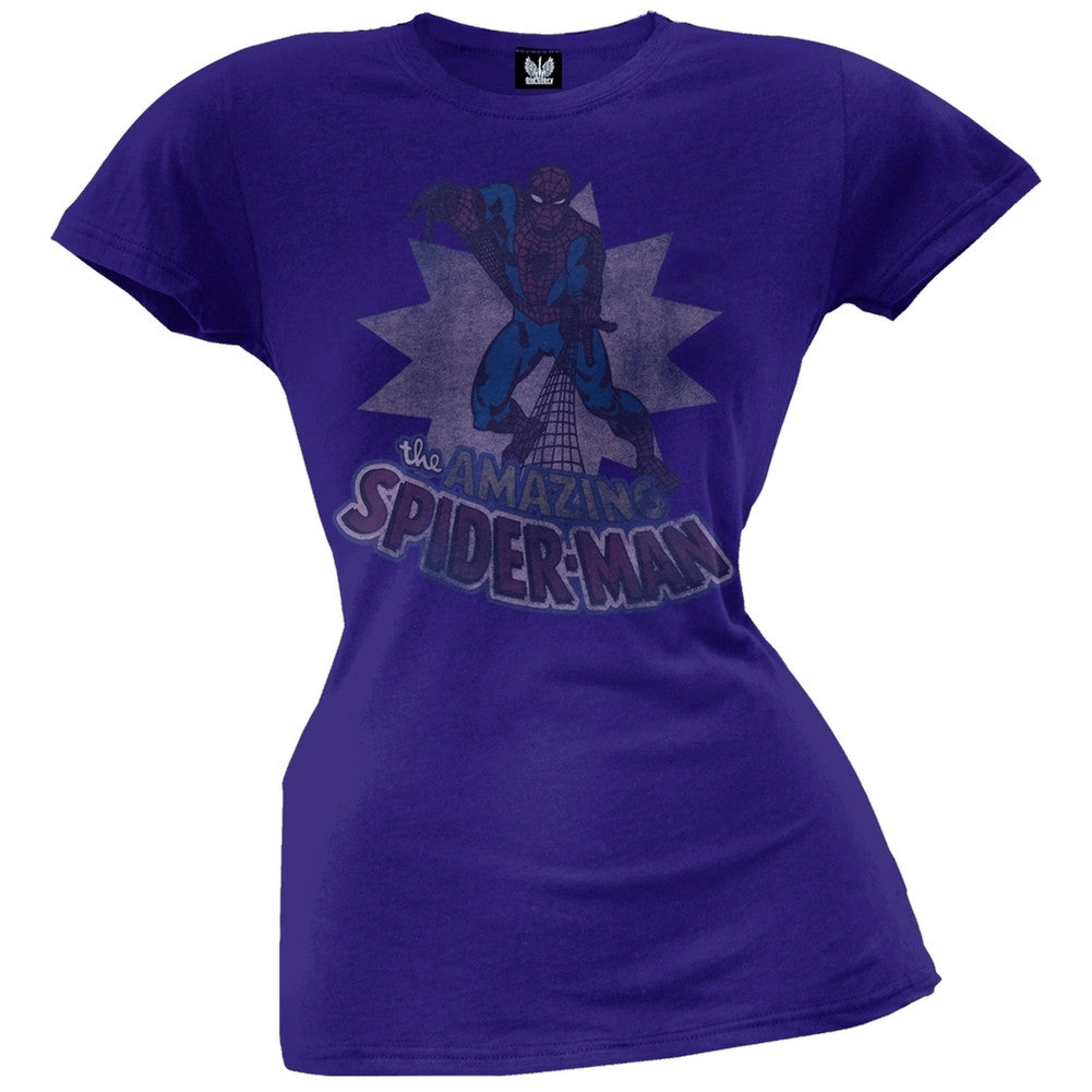 Spider-Man - Amazing Spider-Man Web Blue Juniors T-Shirt Juniors T-Shirts Spider-Man   