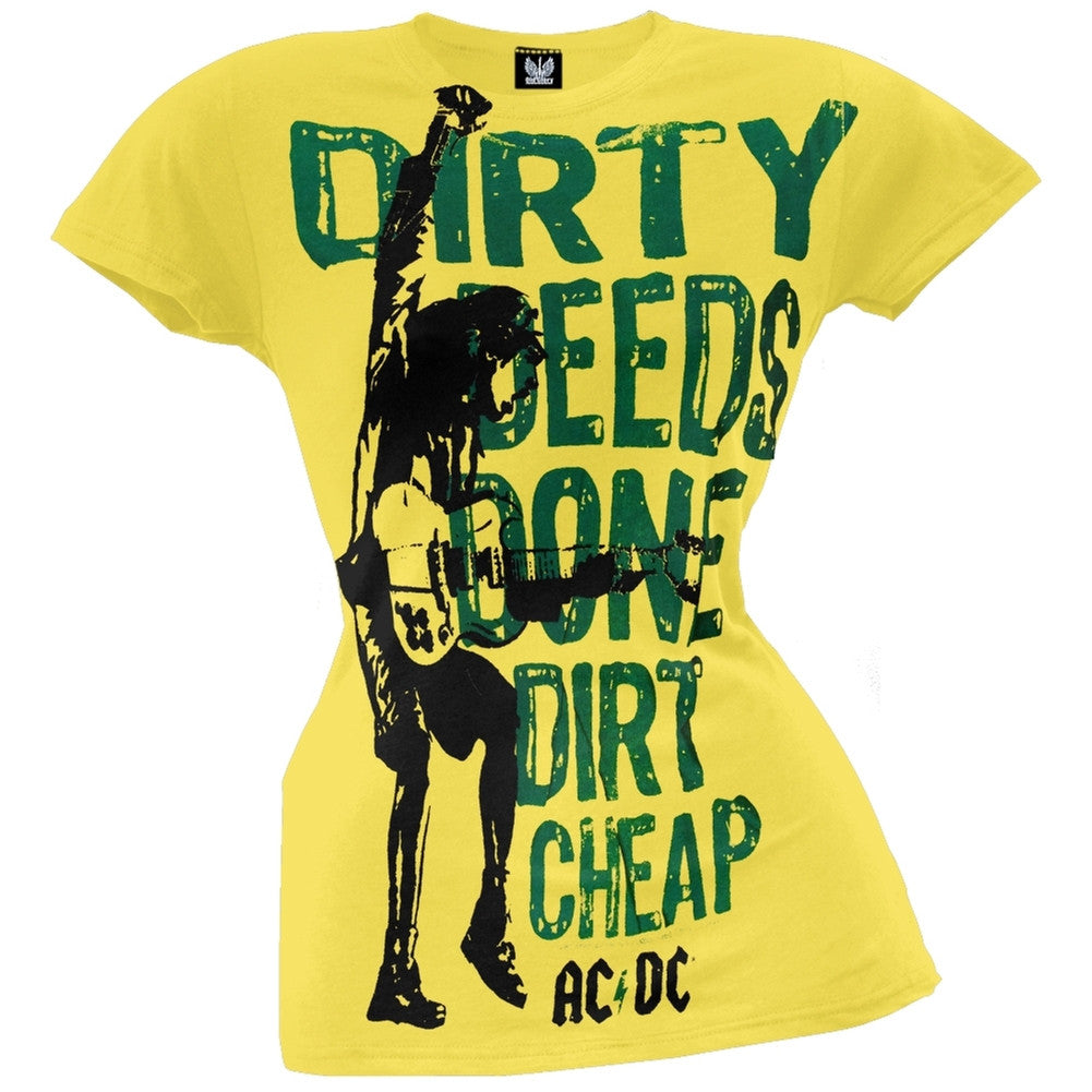 AC/DC - Dirty Deeds Strumming Juniors T-Shirt Juniors T-Shirts AC/DC MD Yellow 