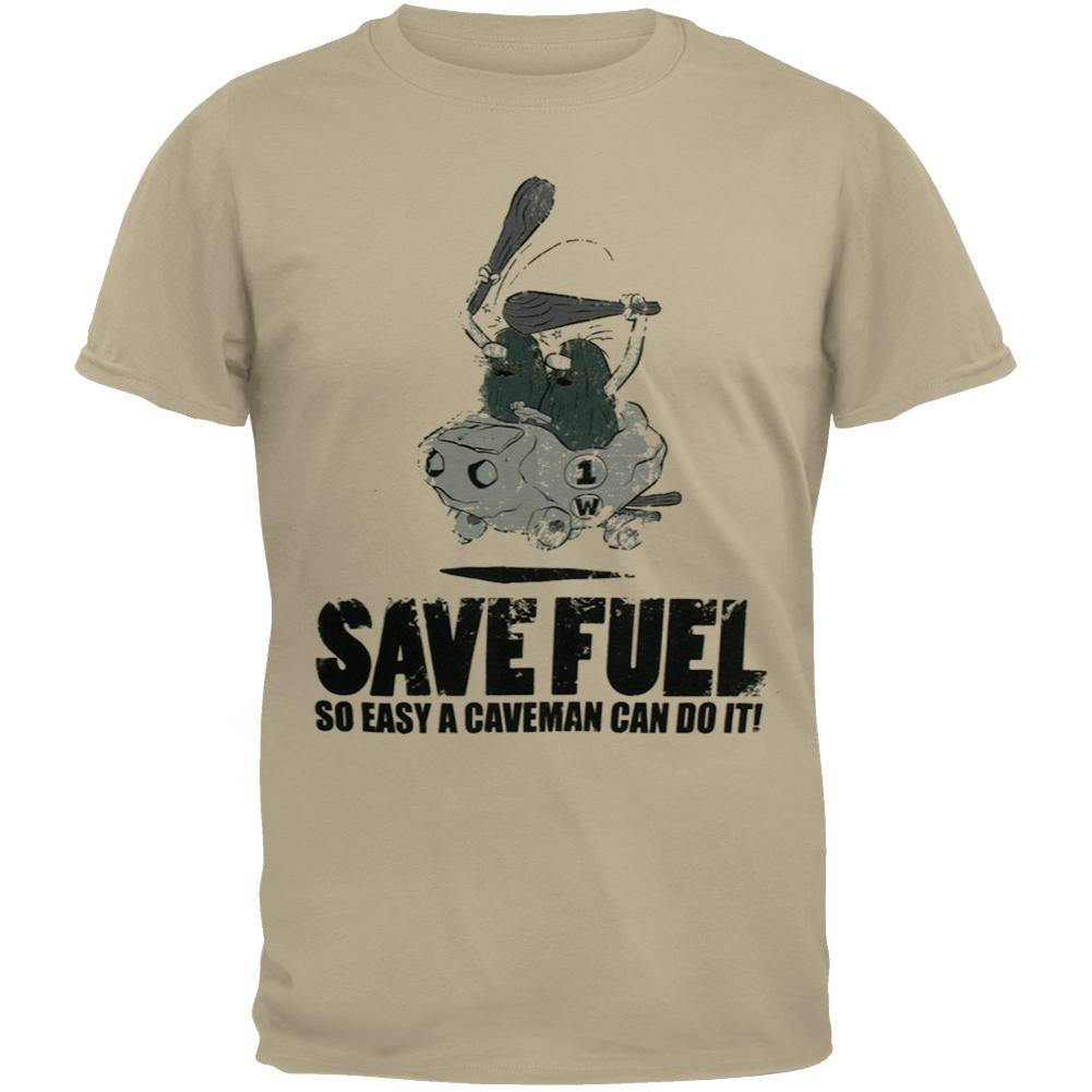 Captain Caveman - Save Fuel Distressed T-Shirt Men's T-Shirts Captain Caveman 2XL Tan