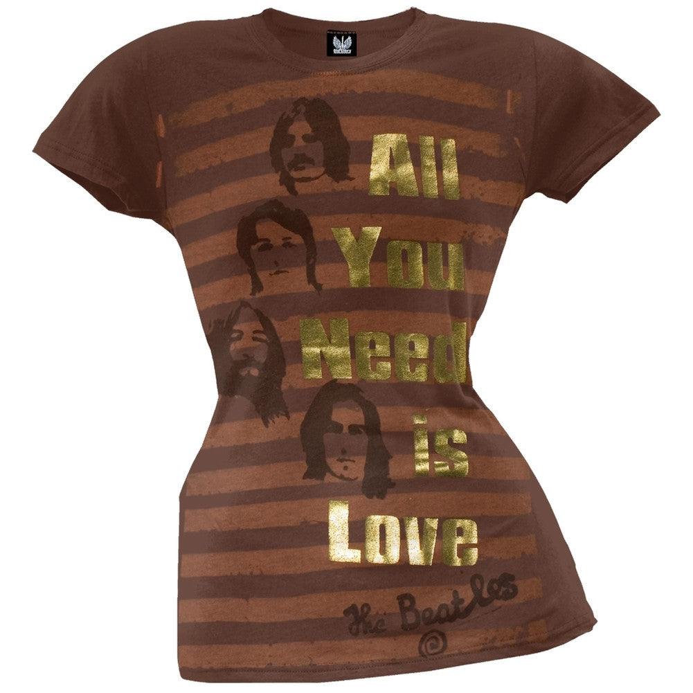 The Beatles - All You Need Is Love Foil Juniors T-Shirt Juniors T-Shirts The Beatles SM Brown 