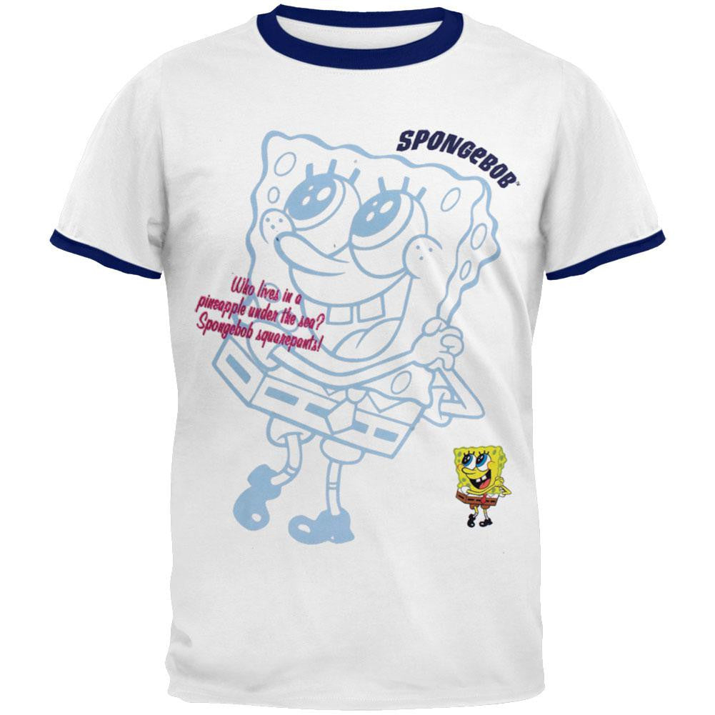 Spongebob - Blue Ringer Juvy T-Shirt Juvenile T-Shirts Spongebob Squarepants J6X White 
