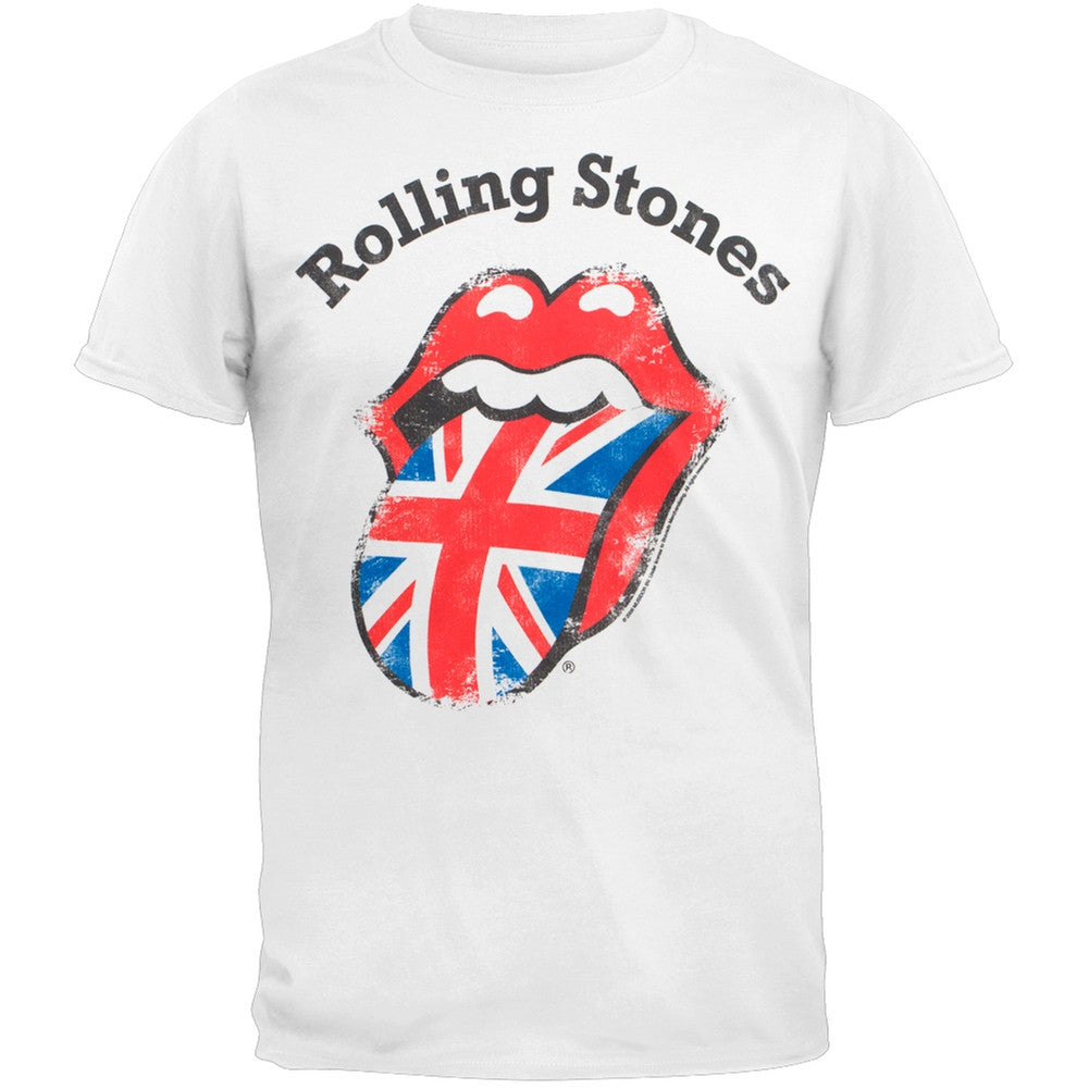 Rolling Stones - Distressed Union Jack Adult T-Shirt Men's T-Shirts Rolling Stones MD White 