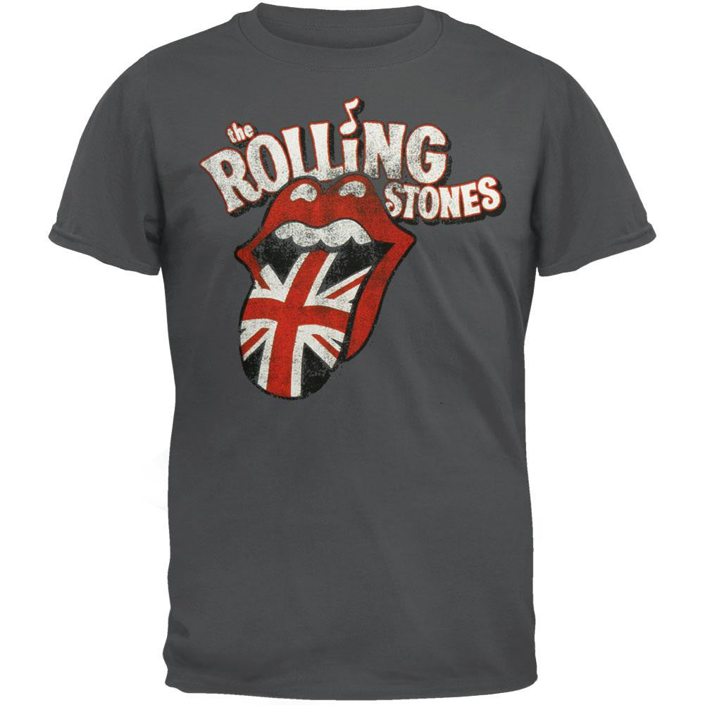 Rolling Stones - Distressed UK Tongue Soft T-Shirt Men's T-Shirts Rolling Stones SM Grey 