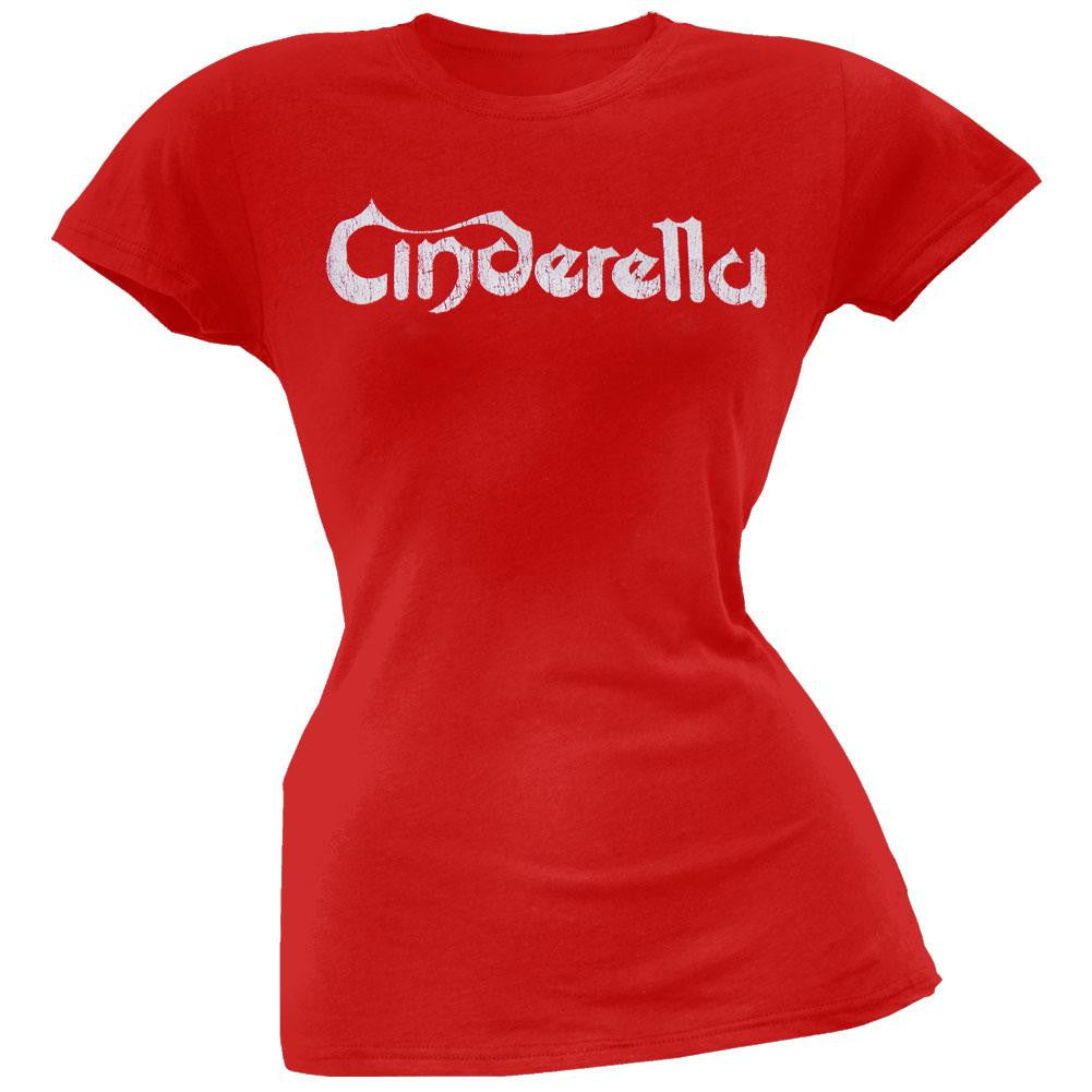 Cinderella - Distressed Logo Juniors T-Shirt Juniors T-Shirts Cinderella LG Red 