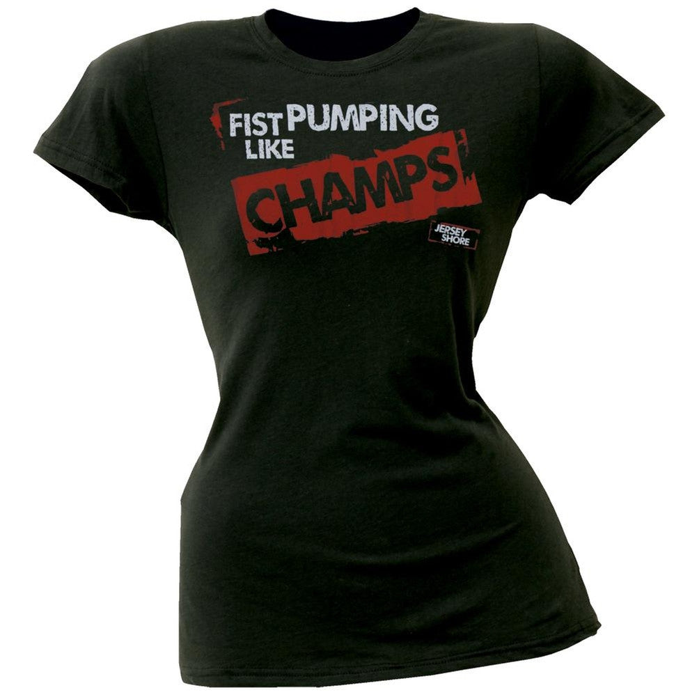 Jersey Shore - Fist Pumping Juniors T-Shirt Juniors T-Shirts Jersey Shore LG Black 