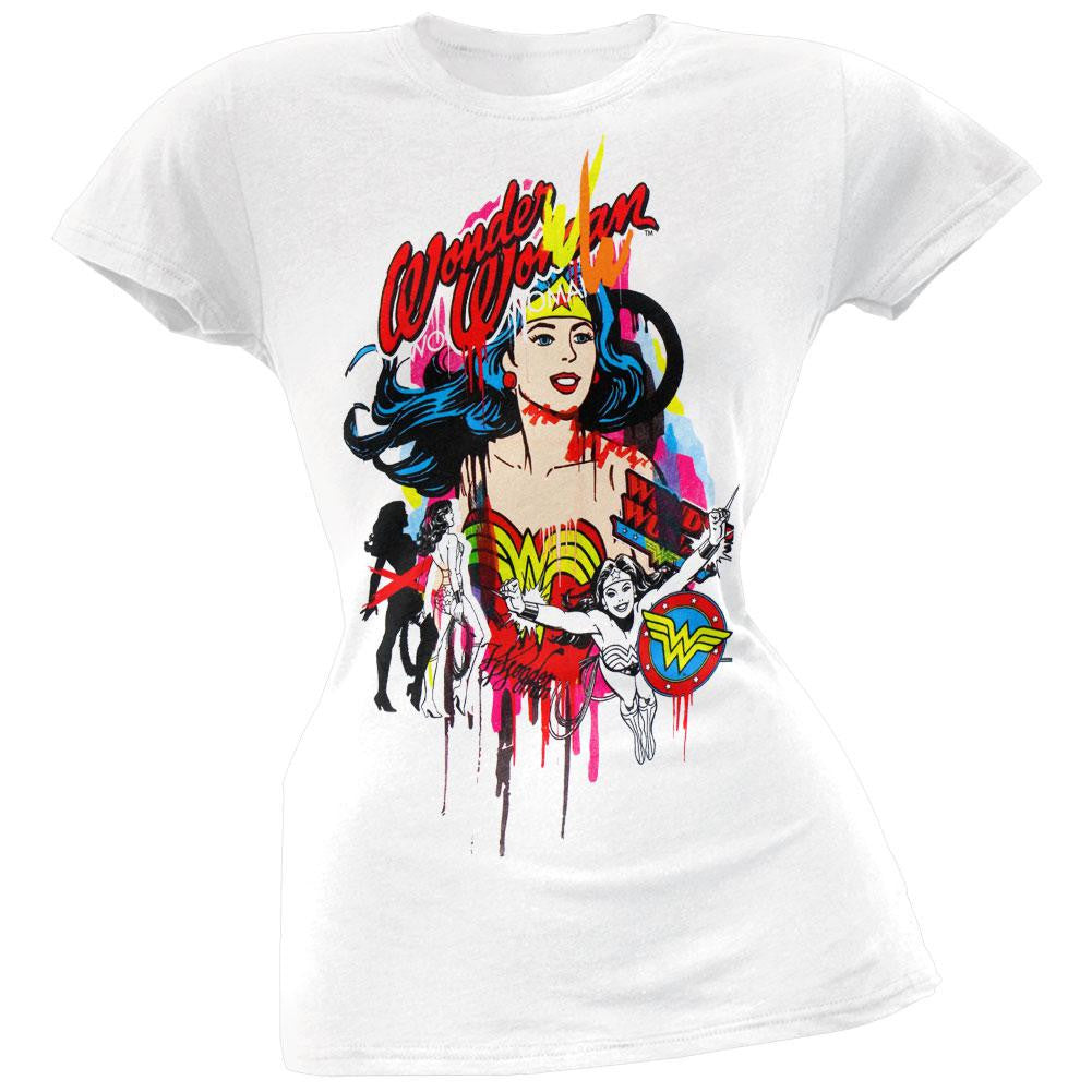 Wonder Woman - Paint Drip Juniors T-Shirt Juniors T-Shirts Wonder Woman SM White 