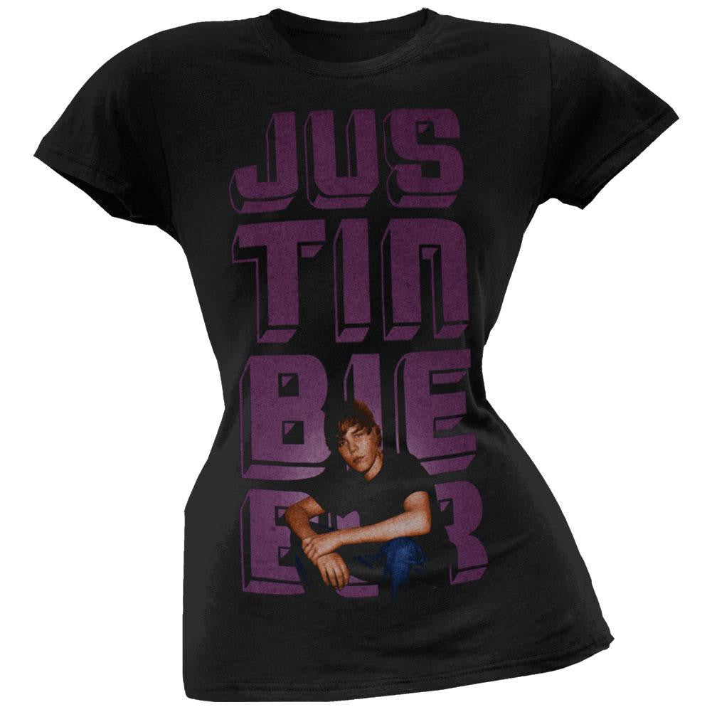 Justin Bieber - Glow Photo Juniors T-Shirt Juniors T-Shirts Justin Bieber MD Black 